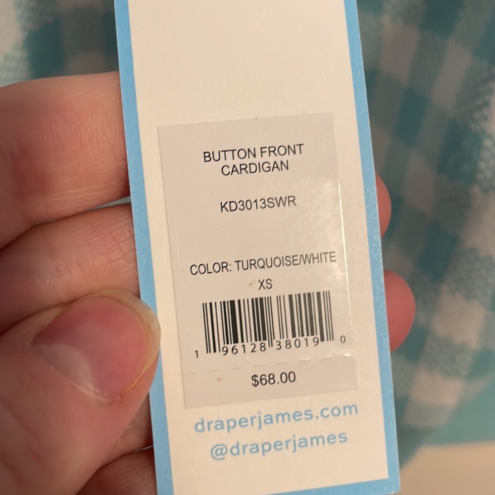*Draper James RSVP womens XS button front cardigan gingham white/turquoise NWT - Picture 4 of 9
